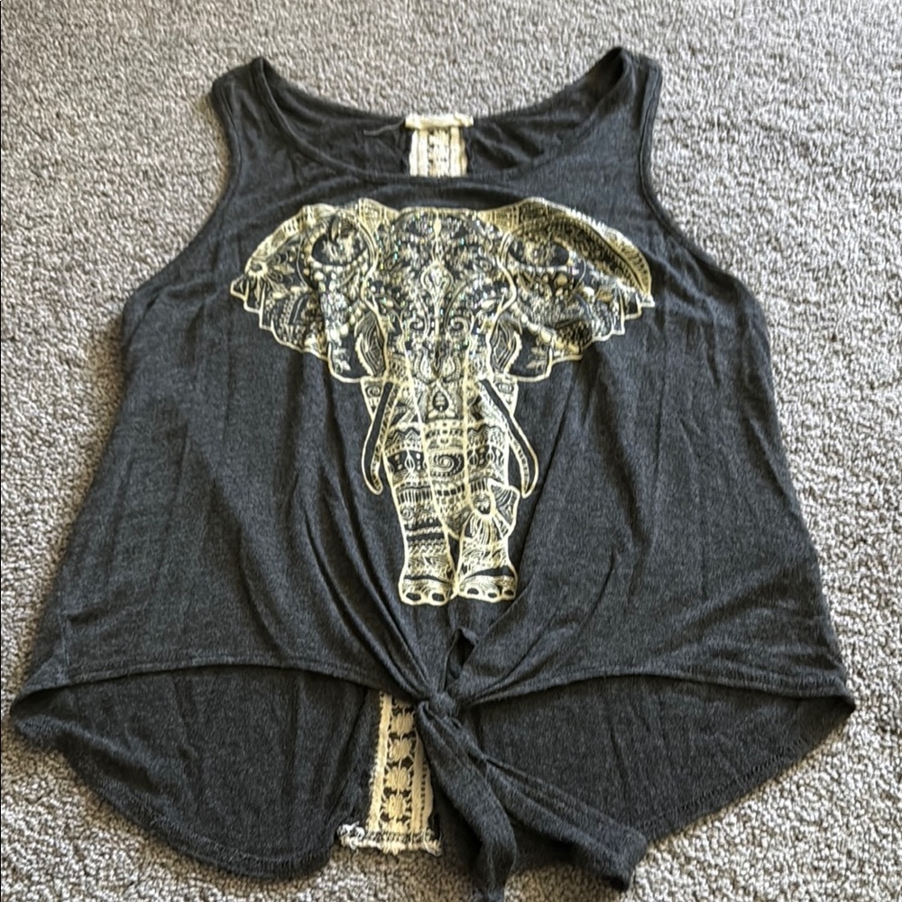 Gray Tank Top with Elephant Design
